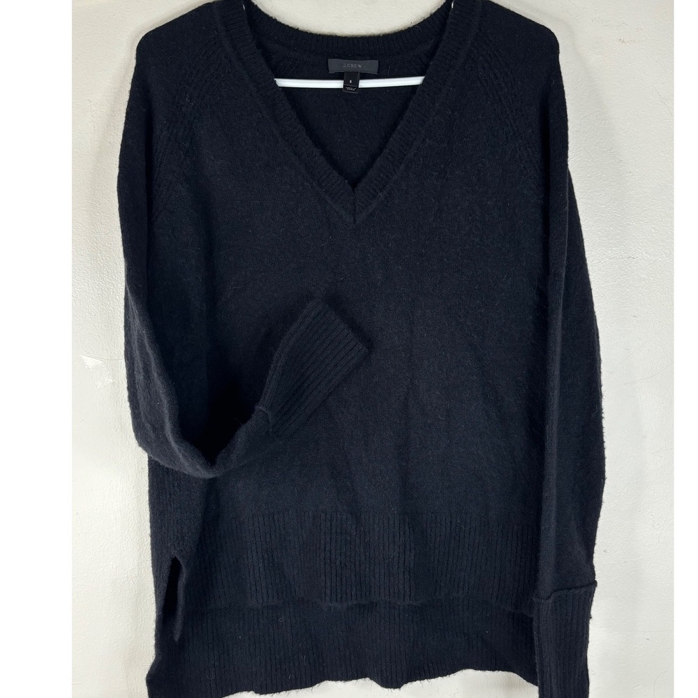 J.Crew Sweater Womens Small Black Merino Wool Alpaca Blend V-Neck High Low H3911